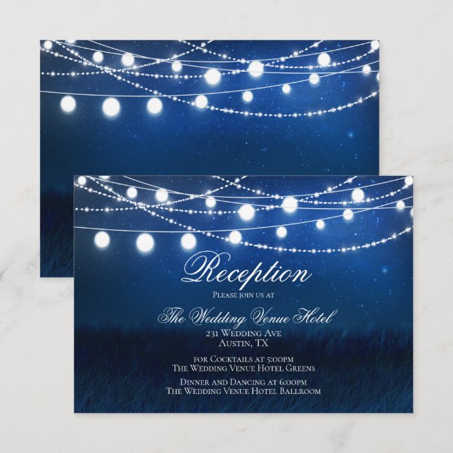 Blue Night & Silver Lights Wedding Reception Card Begleitkarte (Vorne/Hinten)