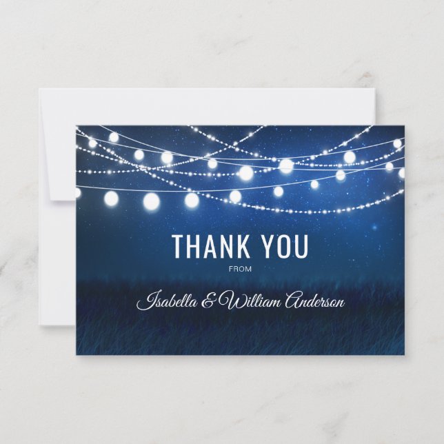 Blue Night & Silver String Lights Danke Karte (Vorderseite)