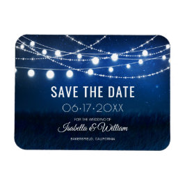 Blue Night & Silver String Lights Save the Date Magnet