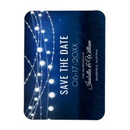 Blue Night & Silver String Lights Save the Date Magnet