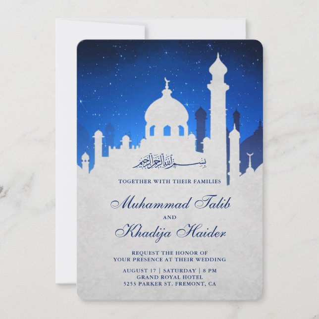 Blue Night Sky Arabian Islamische Hochzeit Einladung (Vorderseite)