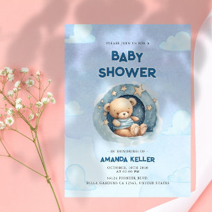 Blue Night Sky Baby Bear Dusche Einladung
