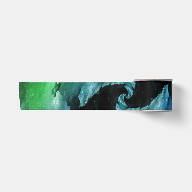 Blue Night sky Ocean Wave Northern Lights Satinband (Vorderseite)