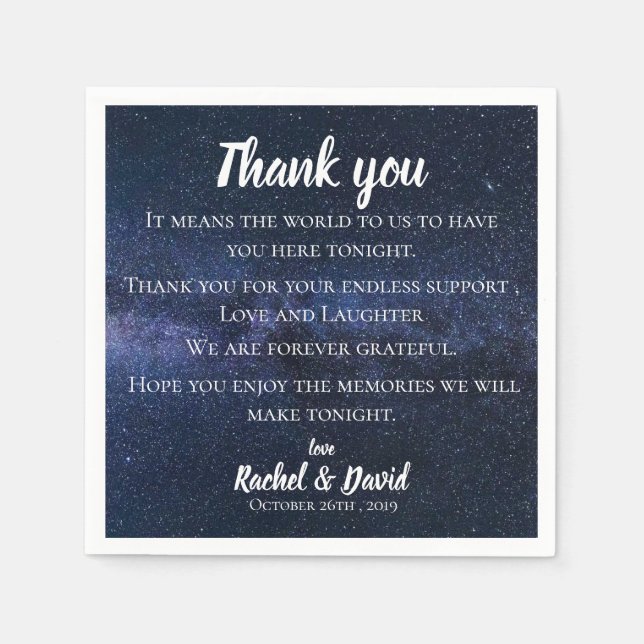 Blue Night Sky Wedding Vielen Dank Nachricht Serviette (Vorderseite)