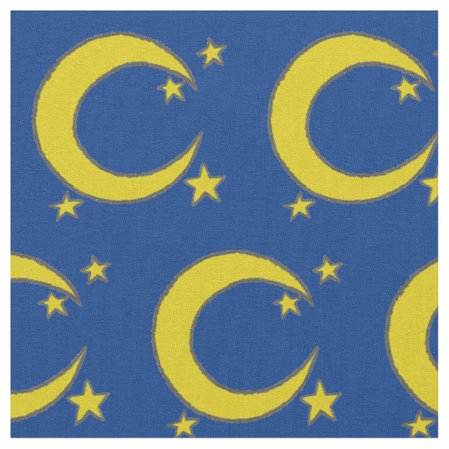 Blue Night Sky Yellow Moon Stars Astronomie Stoff (Nahaufnahme)