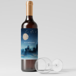 Blue Night Watercolor Landschaft Hochzeitsweinlabe Weinetikett