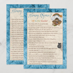 Blue Noah's Ark Kinderzimmer Rhyme Baby Shower Gam Einladung