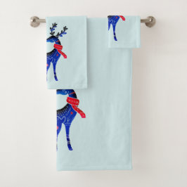 Blue Nordic Christmas Reindeer Pair Badhandtuch Set