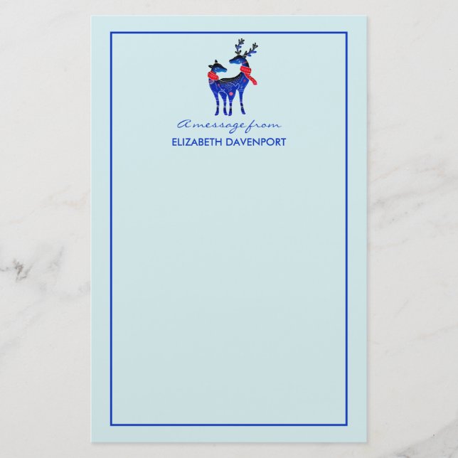 Blue Nordic Christmas Reindeer Pair Briefpapier (Vorderseite)