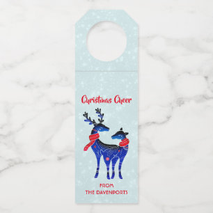 Blue Nordic Christmas Reindeer Pair Flaschenanhänger