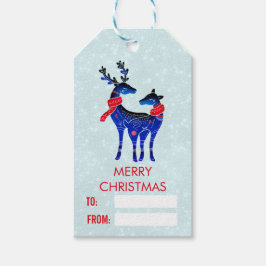 Blue Nordic Christmas Reindeer Pair Geschenkanhänger