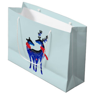 Blue Nordic Christmas Reindeer Pair Große Geschenktüte
