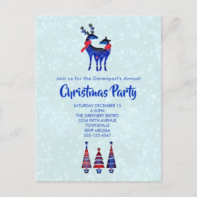 Blue Nordic Christmas Reindeer Pair Invitation (Devant)