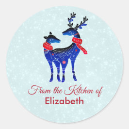 Blue Nordic Christmas Reindeer Pair Kitchen Runder Aufkleber