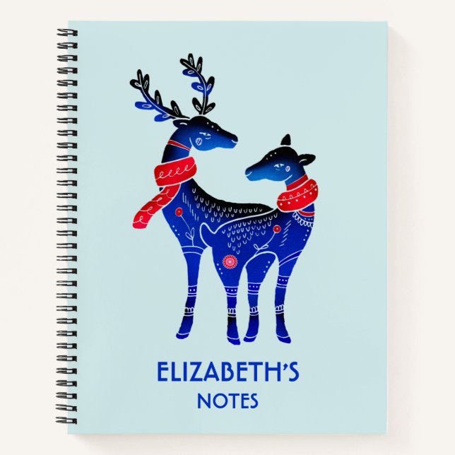 Blue Nordic Christmas Reindeer Pair Notizbuch (Vorderseite)
