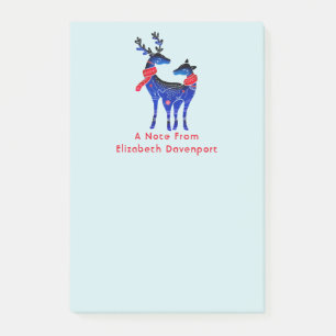 Blue Nordic Christmas Reindeer Pair Post-it Klebezettel