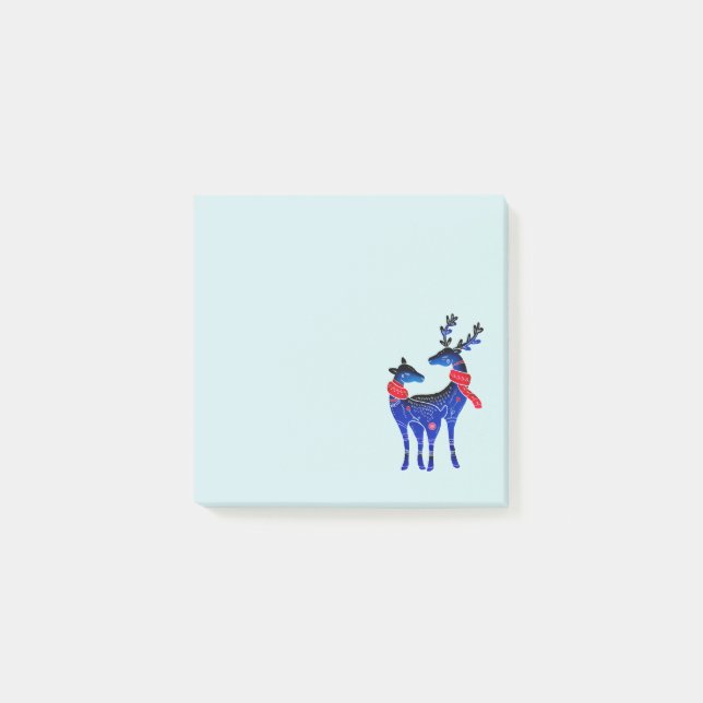 Blue Nordic Christmas Reindeer Pair Post-it Klebezettel (Vorderseite)