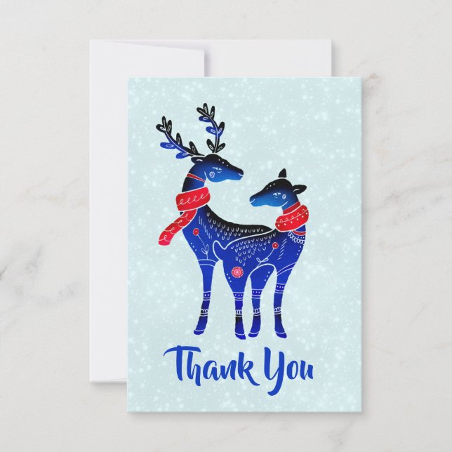 Blue Nordic Christmas Reindeer Pair Vielen Dank Dankeskarte (Vorderseite)