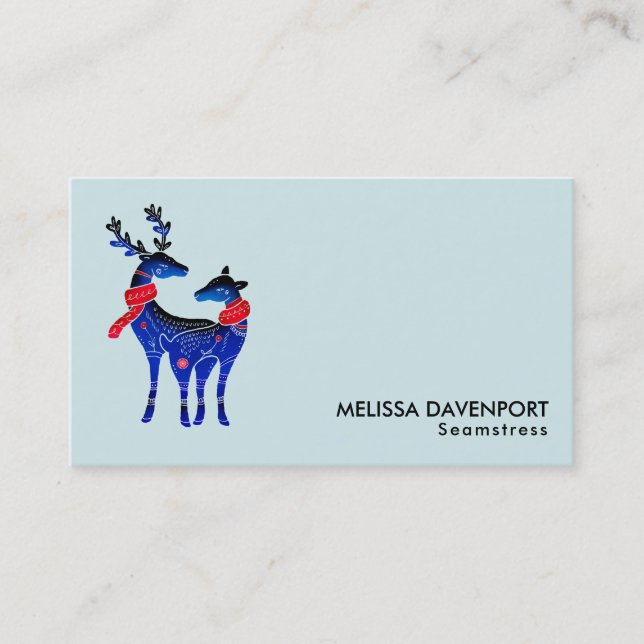 Blue Nordic Christmas Reindeer Pair Visitenkarte (Vorderseite)