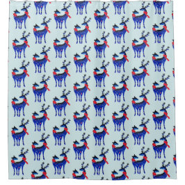 Blue Nordic Christmas Rentier Pair Pattern Duschvorhang