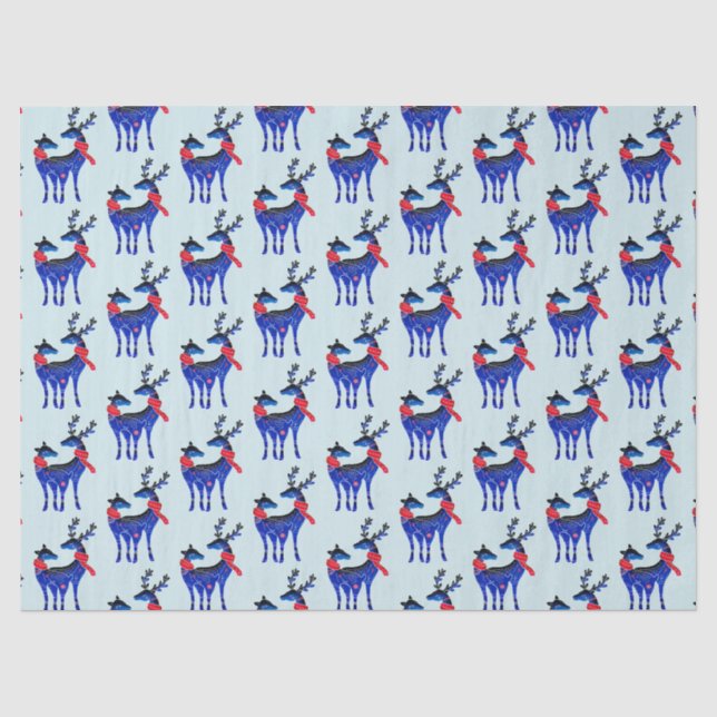 Blue Nordic Christmas Rentier Pair Pattern Seidenpapier (Vorderseite)