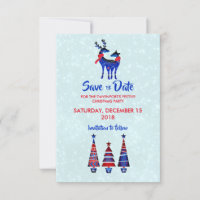Blue Nordic Christmas Rentier Pair Save the Date