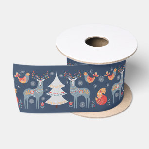 Blue Nordic Rentier Weihnachtsbaum Satinband