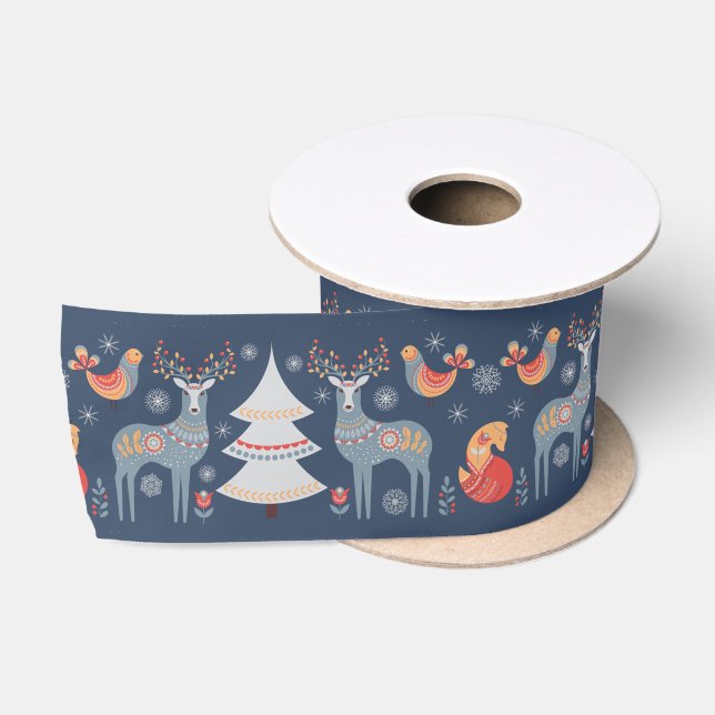 Blue Nordic Rentier Weihnachtsbaum Satinband (Spule)