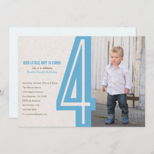 Blue Number Four Birthday Party Invitation