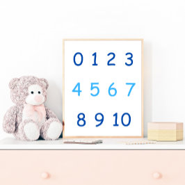 Blue Numbers Zero to Zehn 0 to 10 Teacher Kids Roo Poster