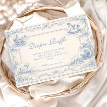 Blue Nursery Toile Baby Shower Diapper Raffle