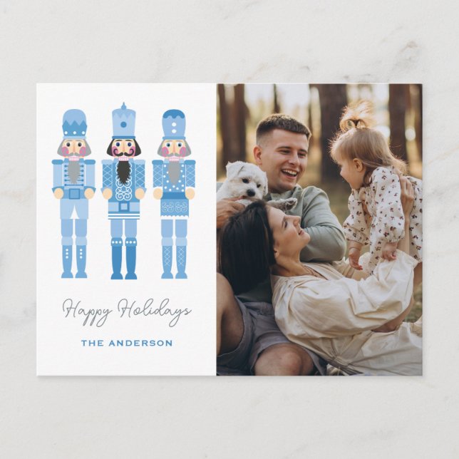 BLUE NUTCRACKERS MIT FOTO CHRISTMAS POSTC POSTKARTE (Vorderseite)