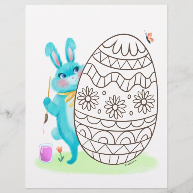 Blue Oaster Bunny Rabbit und Eier Farbseiten Flyer (Vorne)