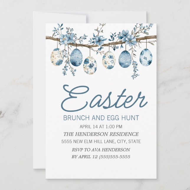 Blue Oaster Egg Hunt Brunch Einladung (Vorderseite)