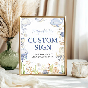 Blue Ocean Animals Boy Party Custom Table Sign Poster