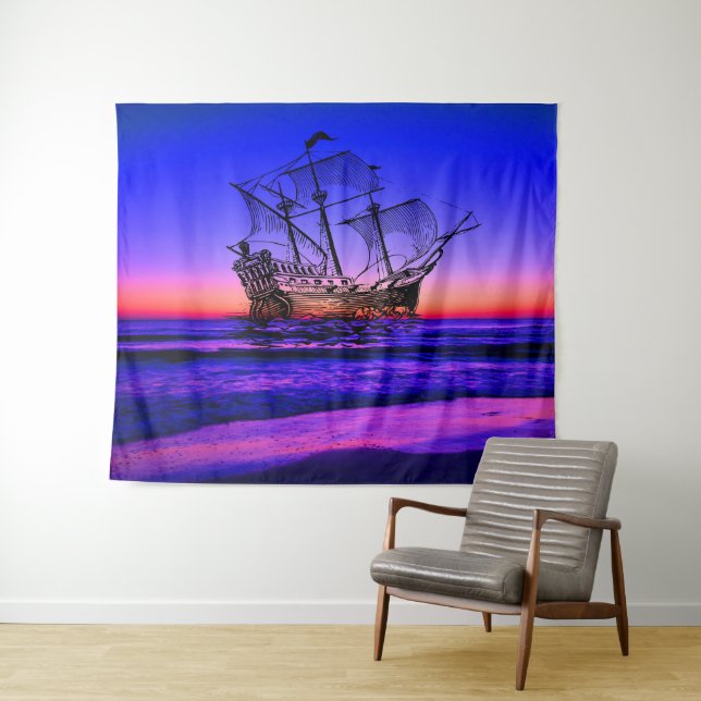 Blue Ocean Beach mit Sonnenuntergang - Zauberhafte Wandteppich (Beispiel (Horizontal))