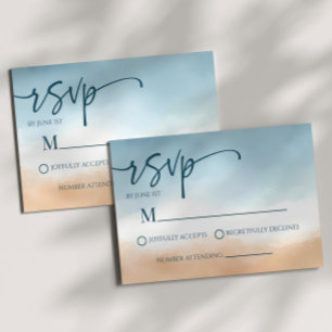 Blue Ocean Beach Shore Sand Wedding RSVP Karte