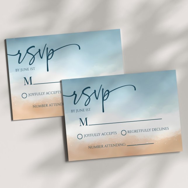 Blue Ocean Beach Shore Sand Wedding RSVP Karte (Von Creator hochgeladen)