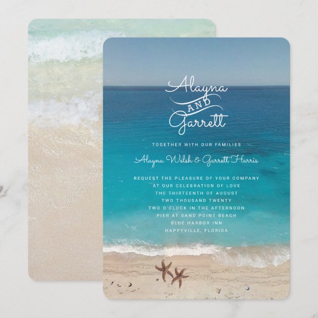 Blue Ocean Beach Zeremonie Einladung Hochzeit (Vorne/Hinten)