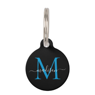Blue Ocean Blue Monogram Feminine Script Name Haustiermarke