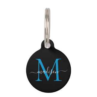 Blue Ocean Blue Monogram Feminine Script Name Haustiermarke