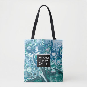 Blue Ocean Bubbles Fluid Art Tasche
