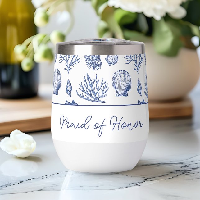 Blue Ocean Coastal Bridal Party Sea Beach Nom (Blue Ocean Coastal Bridal Party Sea Beach Name Thermal Wine Tumbler)