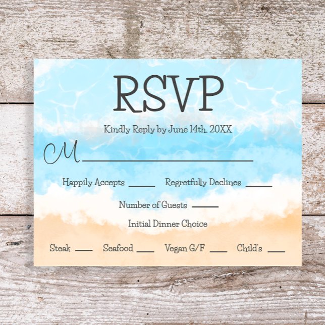 Blue Ocean Coastal Élégant Mariage Cartes RSVP (Créateur téléchargé)