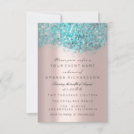 Blue Ocean Confetti Rose Gold Bridal Sweet 16. Einladung