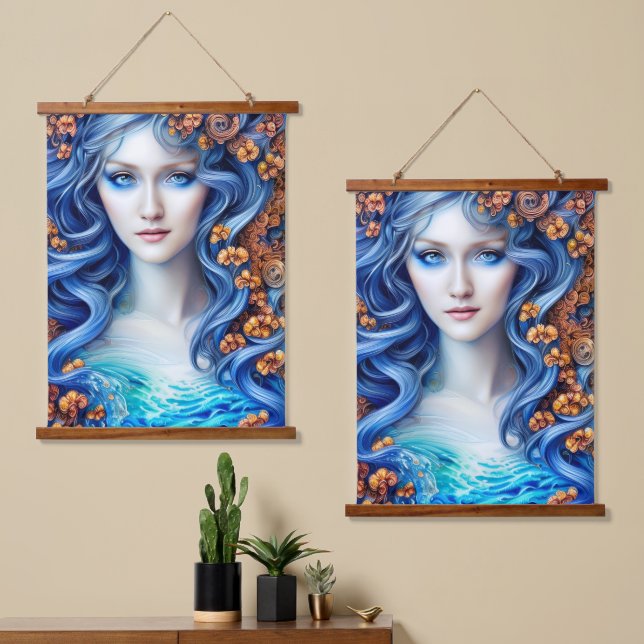 Blue Ocean Fantasy Giro del Malcantone Wandteppich Mit Holzrahmen (Asymmetrisch)