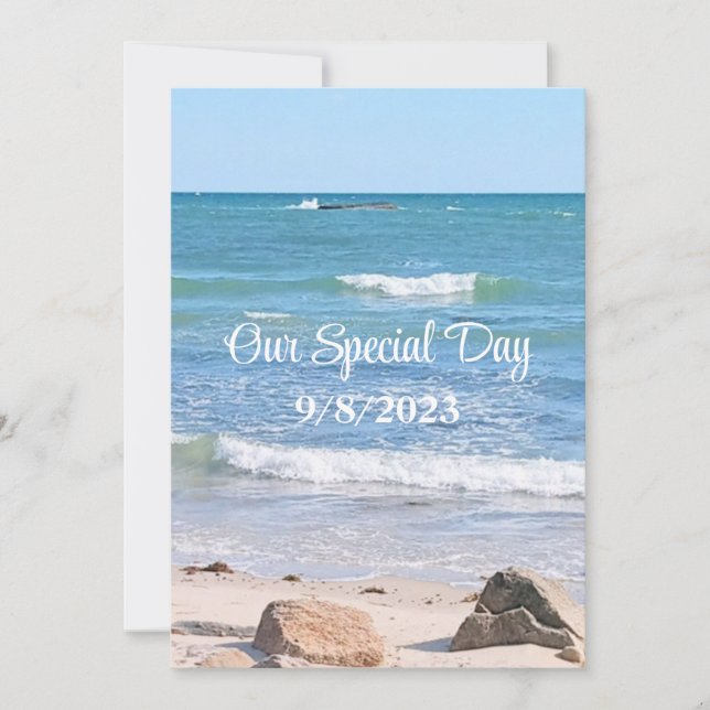 Blue Ocean Foto Beach Hochzeit im Freien Einladung (Vorderseite)