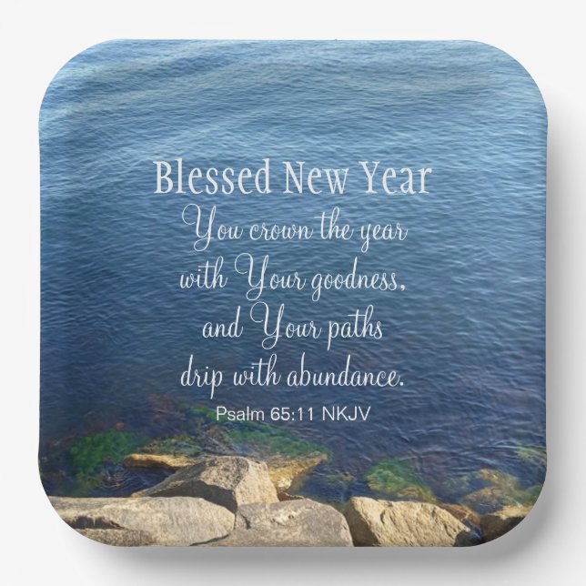 Blue Ocean gesegnet Neujahr Christlich Bible Verse Pappteller (Vorderseite)