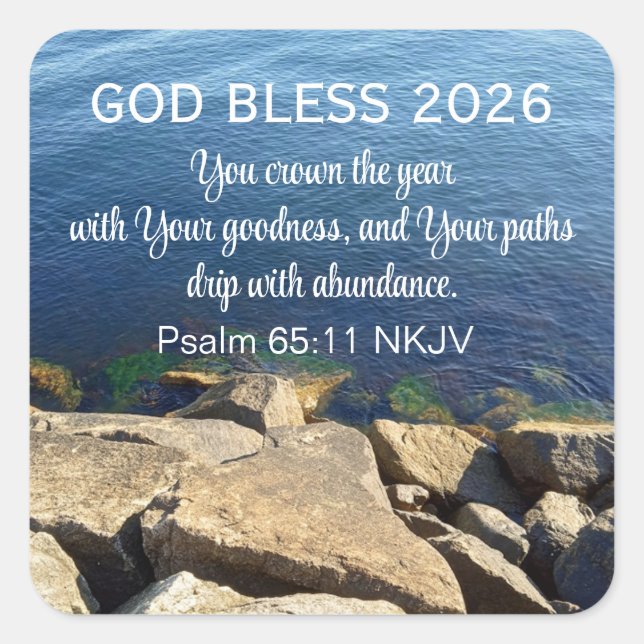 Blue Ocean Photo Blessed New Year 2026 Christian Quadratischer Aufkleber (Vorderseite)