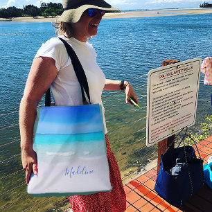 Blue Ocean Sand Beach Scene Personal Tasche